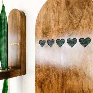 Little Shelf - Dark Stain with Green Color Filled Hearts