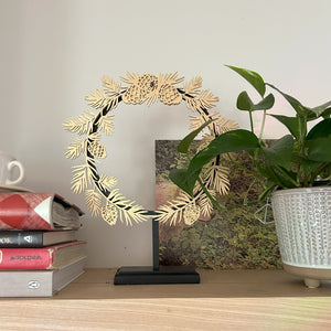 Wooden Wreath and Stand - Pine Branches